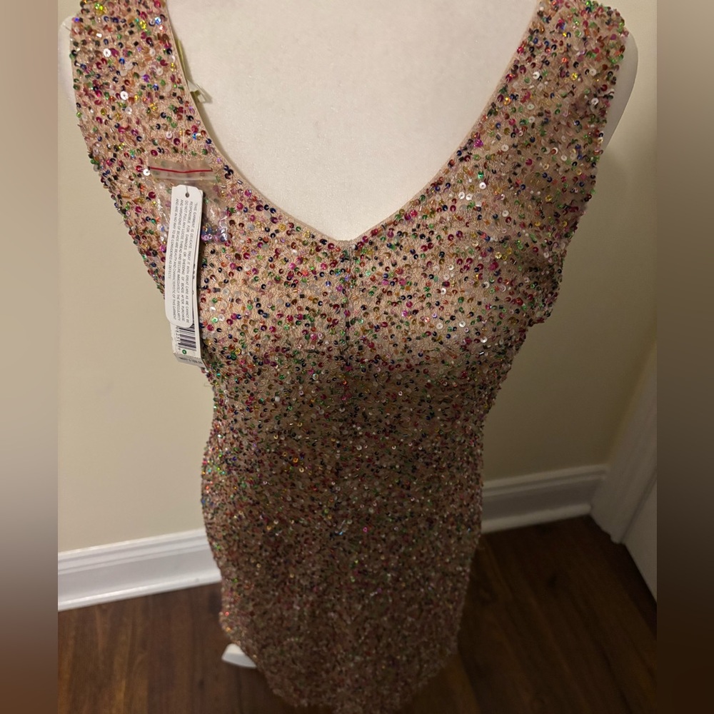Sequined Pink Evening Sheath Dress